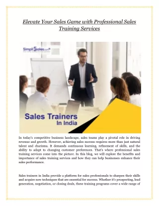 Elevate Your Sales Game with Professional Sales Training Services