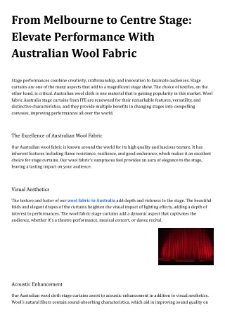 From Melbourne to Centre Stage: Elevate Performance With Australian Wool Fabric