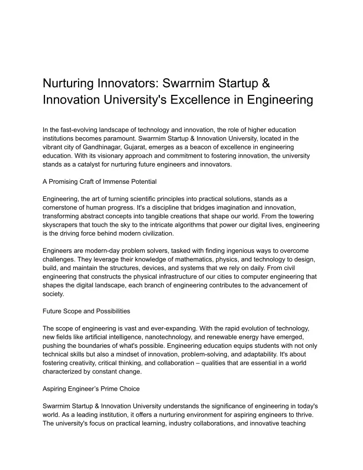nurturing innovators swarrnim startup innovation