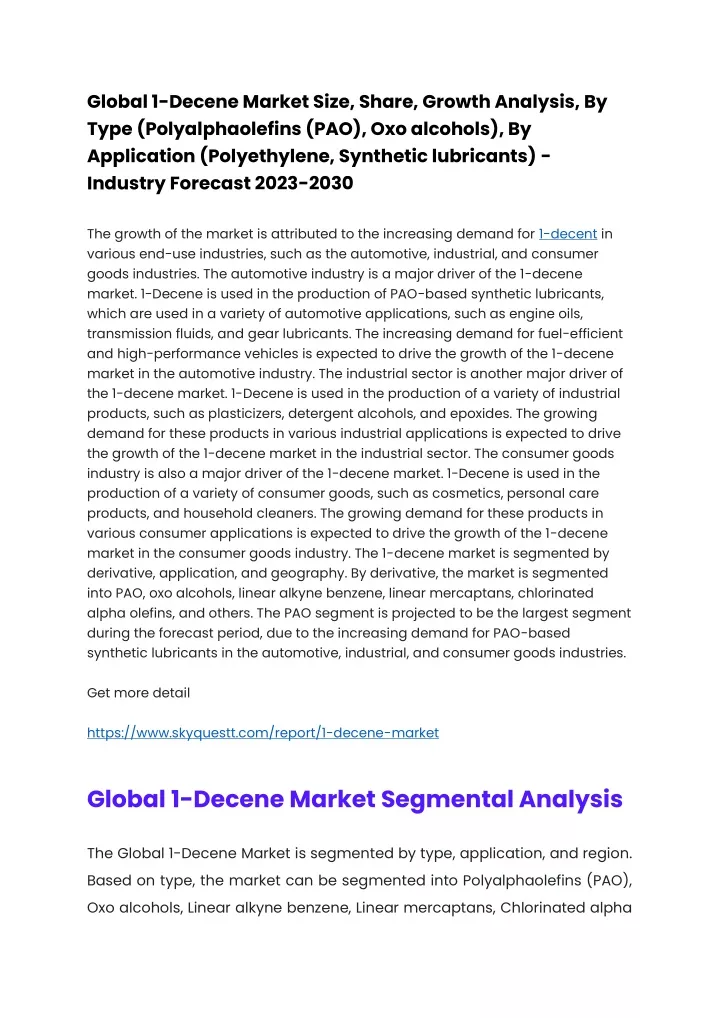 global 1 decene market size share growth analysis