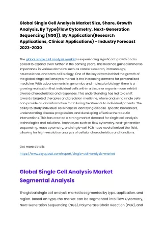 Global Single Cell Analysis Market Size