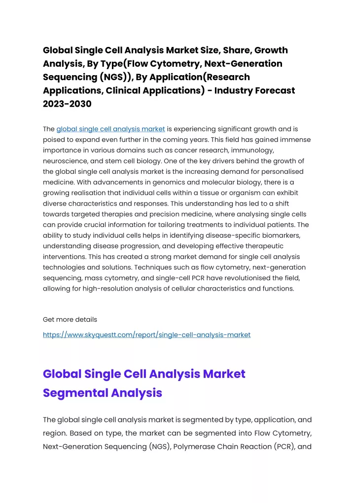 global single cell analysis market size share
