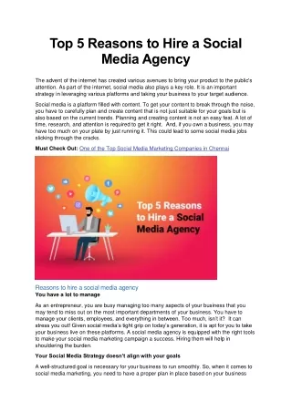 Top 5 Reasons to Hire a Social Media Agency