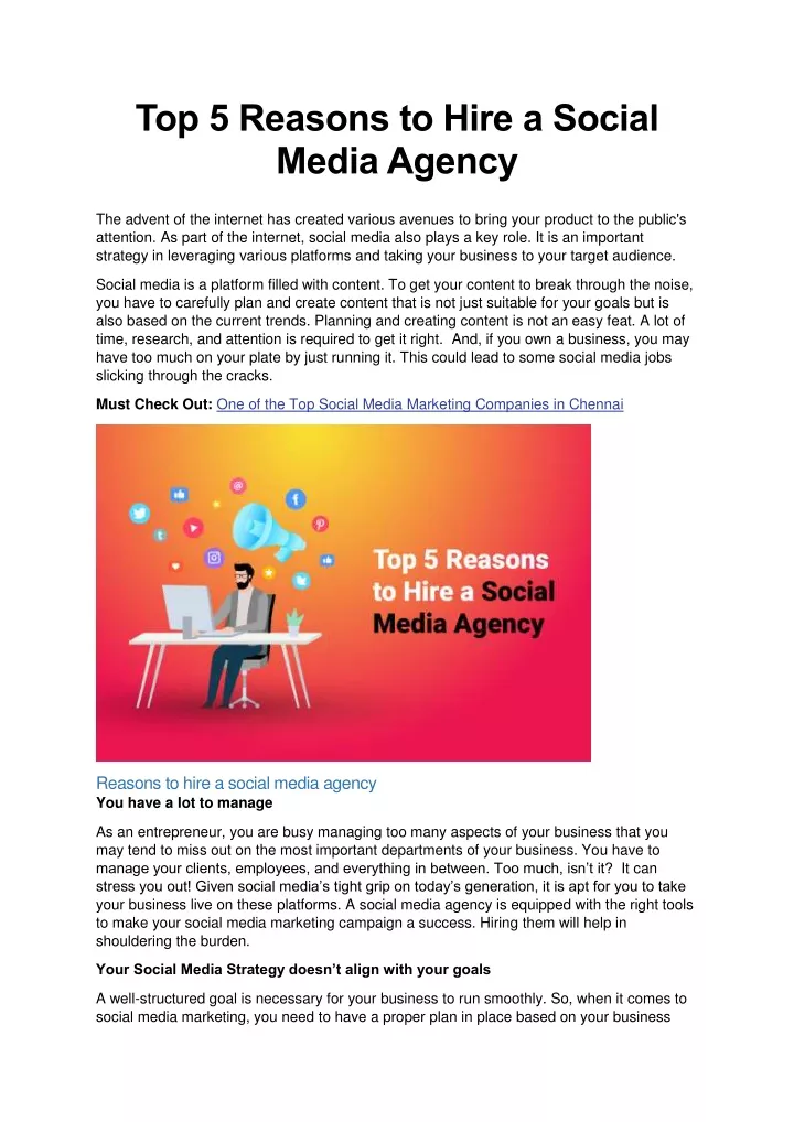 top 5 reasons to hire a social media agency