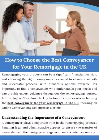 How to Choose the Best Conveyancer for Your Remortgage in the UK
