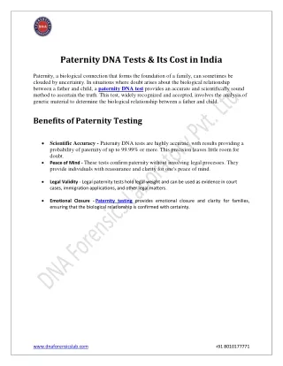 Paternity DNA Tests & Its Cost in India