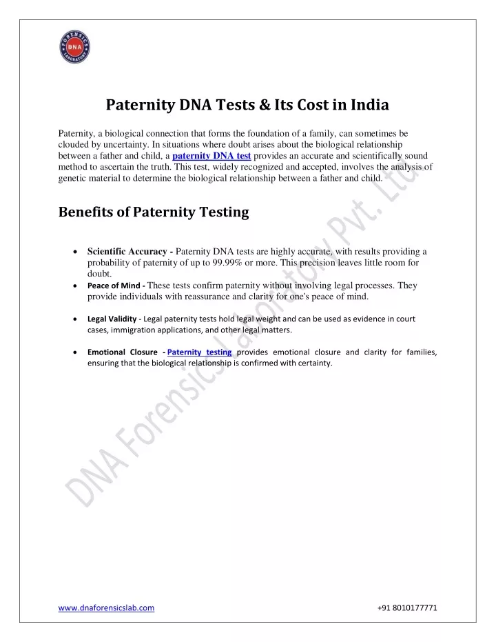 paternity dna tests its cost in india