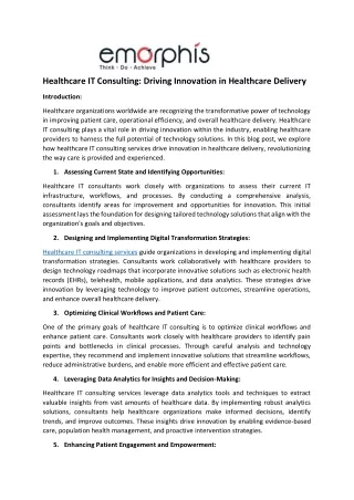 healthcare it consulting driving innovation
