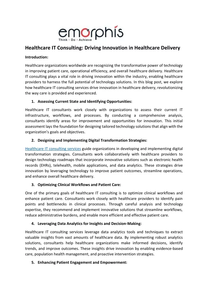 healthcare it consulting driving innovation