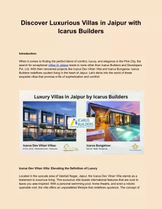 Discover Luxurious Villas in Jaipur with Icarus Builders