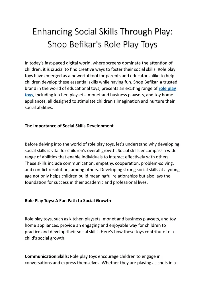 enhancing social skills through play shop befikar