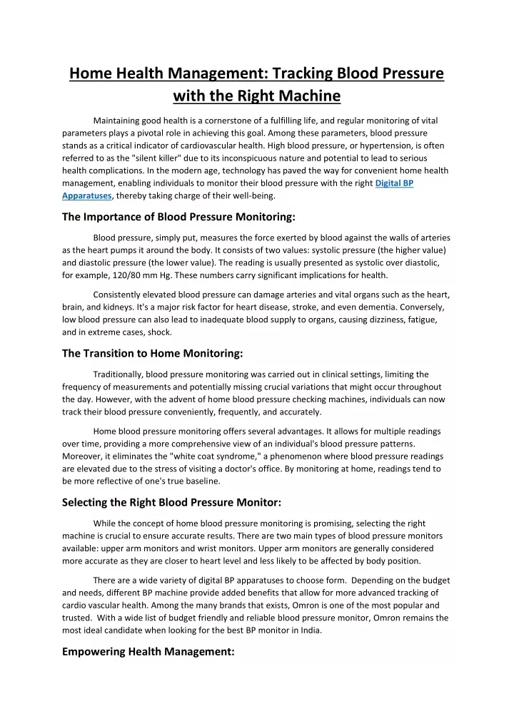 home health management tracking blood pressure