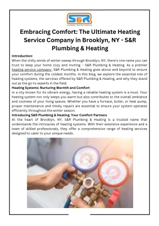 Embracing Comfort The Ultimate Heating Service Company in Brooklyn, NY - S&R Plumbing & Heating