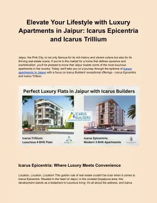 Elevate Your Lifestyle with Luxury Apartments in Jaipur_ Icarus Epicentria and Icarus Trillium