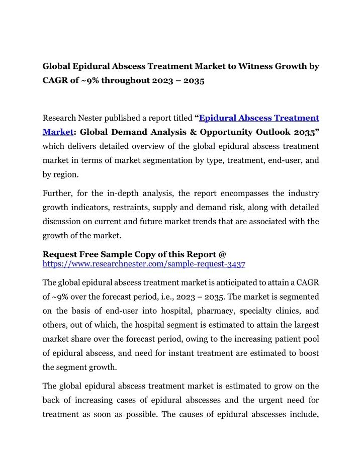 global epidural abscess treatment market