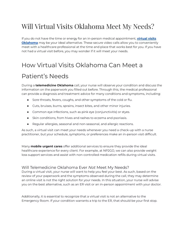 will virtual visits oklahoma meet my needs