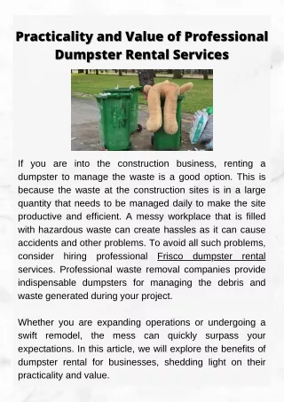 Practicality and Value of Professional Dumpster Rental Services