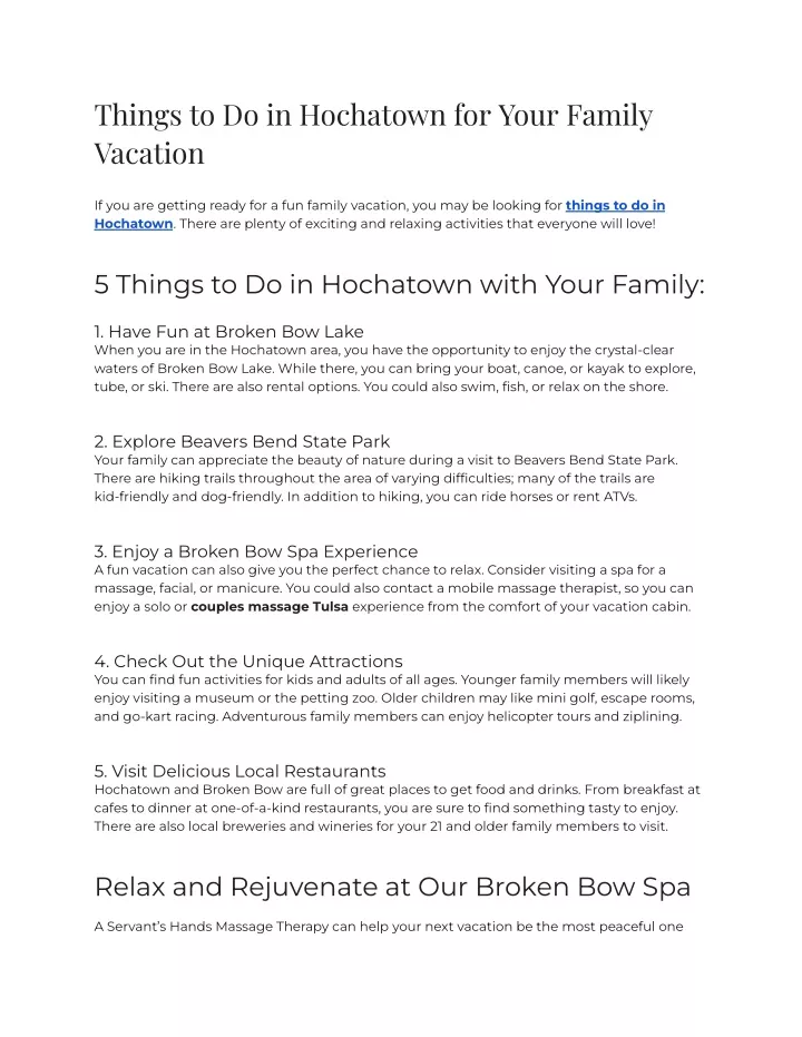 things to do in hochatown for your family vacation