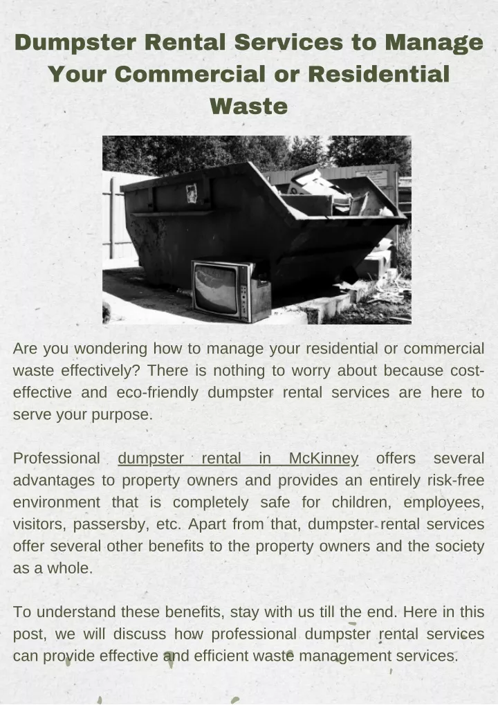 dumpster rental services to manage your