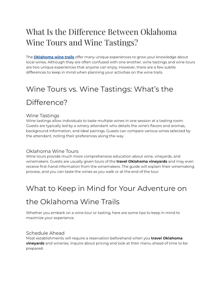 what is the di erence between oklahoma wine tours