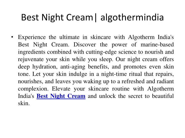 best night cream algothermindia