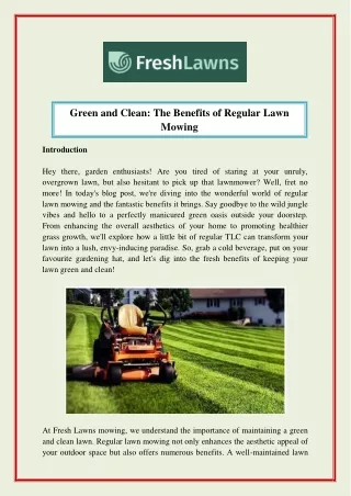 Green and CleanThe Benefits of Regular Lawn Mowing