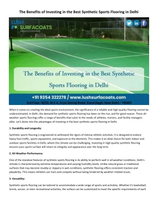 The Benefits of Investing in the Best Synthetic Sports Flooring in Delhi