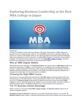 Exploring Business Leadership at the Best MBA College in Jaipur