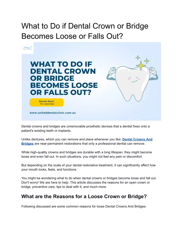 what to do if dental crown or bridge becomes