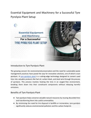 Essential Equipment and Machinery for a Successful Tyre Pyrolysis Plant Setup