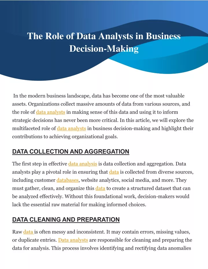 the role of data analysts in business decision