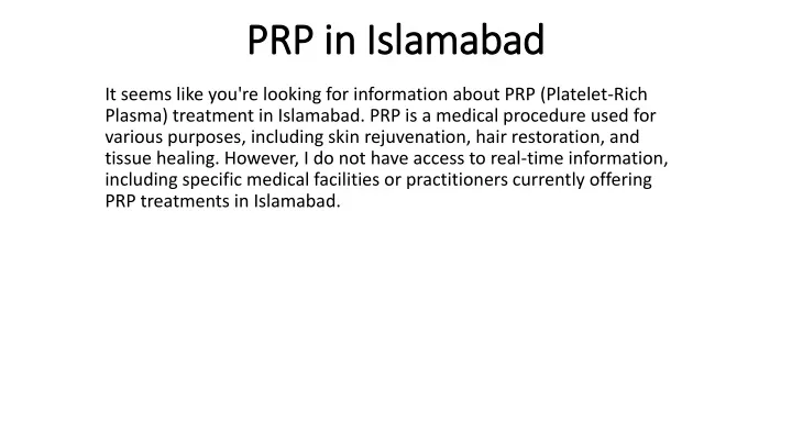 prp in islamabad prp in islamabad