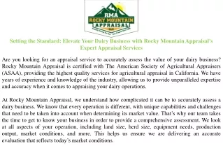 Setting the Standard Elevate Your Dairy Business with Rocky Mountain Appraisal's Expert Appraisal Services