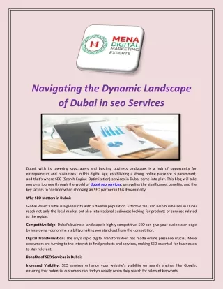 Navigating the Dynamic Landscape of Dubai in seo Services