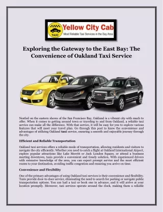 Exploring the Gateway to the East Bay The Convenience of Oakland Taxi Service