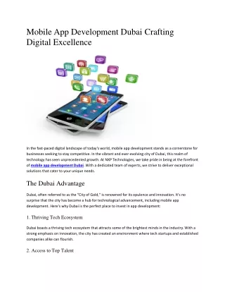 Mobile App Development Dubai Crafting Digital Excellence