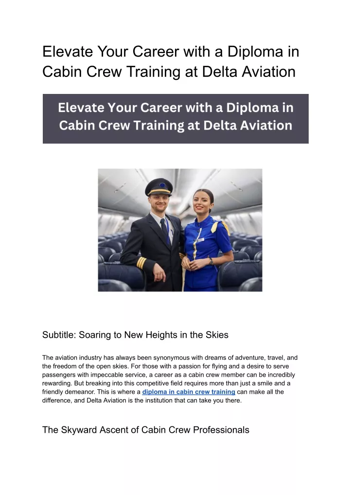 elevate your career with a diploma in cabin crew