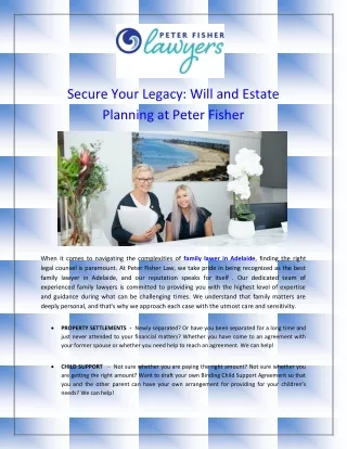 Secure Your Legacy  Will and Estate Planning at Peter Fisher