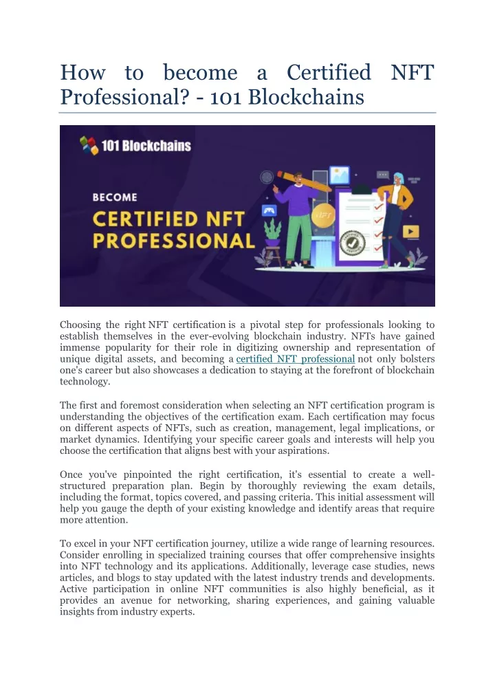 how to become a certified nft professional