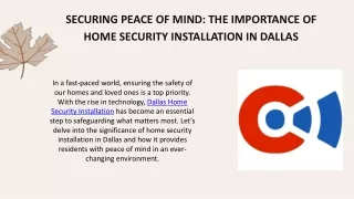 SECURING PEACE OF MIND: THE IMPORTANCE OF HOME SECURITY INSTALLATION IN DALLAS