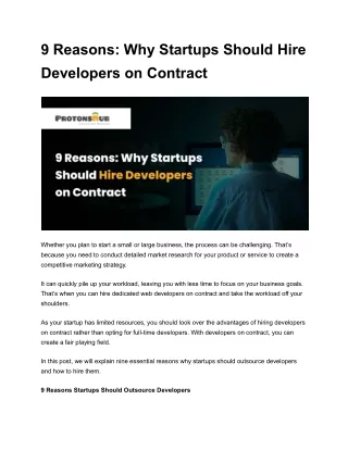 9 Reasons: Why Startups Should Hire Developers on Contract
