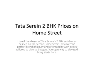 Tata Serein 2 BHK Prices on Home Street