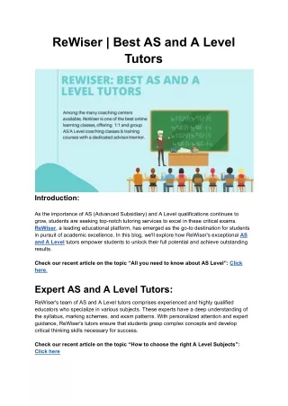 ReWiser: Best AS and A Level Tutors