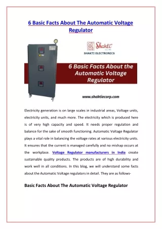 6 Basic Facts About The Automatic Voltage Regulator