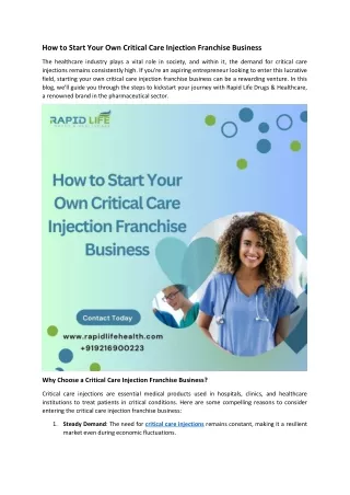 How to Start Your Own Critical Care Injection Franchise Business