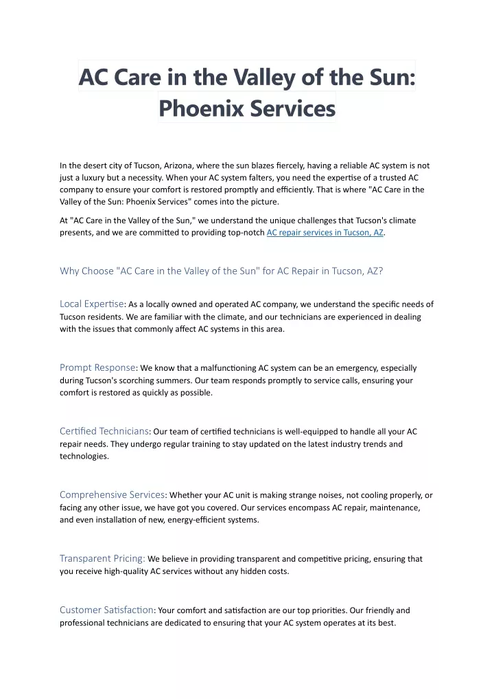 ac care in the valley of the sun phoenix services