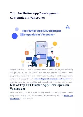 Top 10  Flutter App Development Companies in Vancouver