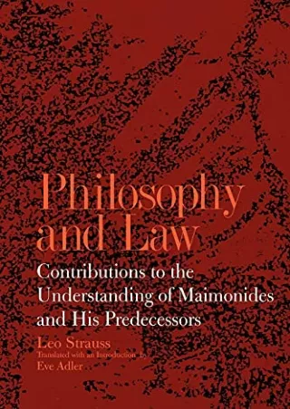 READ [PDF] Philosophy and Law: Contributions to the Understanding of Maimonides and His