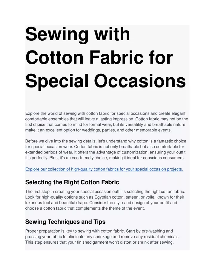 sewing with cotton fabric for special occasions