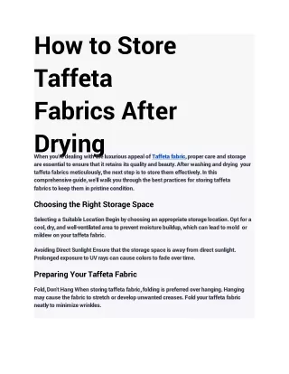 how to store taffeta fabrics after drying